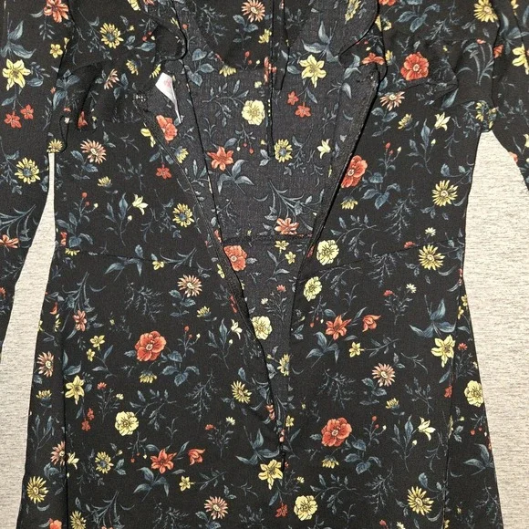 Xhilaration Black Floral Ruffle Dress Women's Medium Keyhole Neck Flared Sleeve - Picture 10 of 10